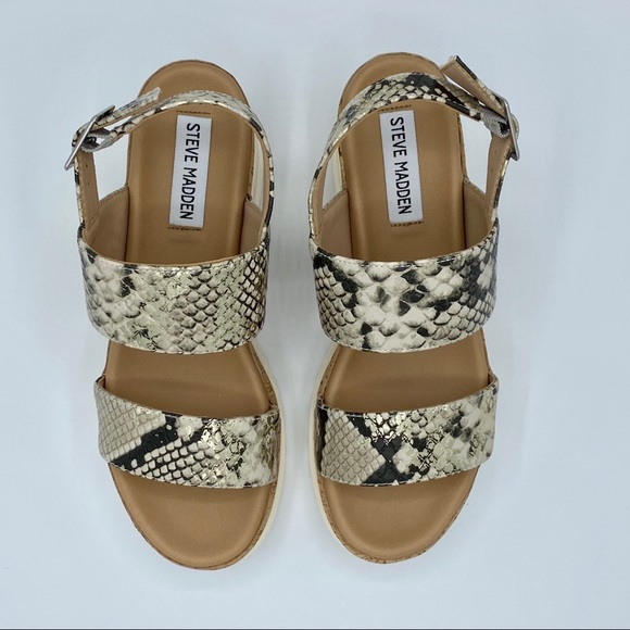 Steve Madden Gold Snake Brenda Wedge Sandal - Picture 3 of 15